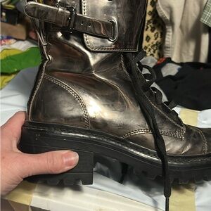 DKNY Shiny Silver Combat Boots